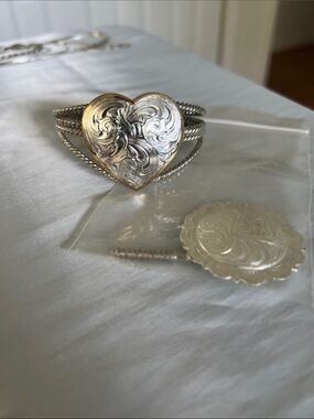 Montana Silver plated heart Cuff Bracelet and concho embellishment